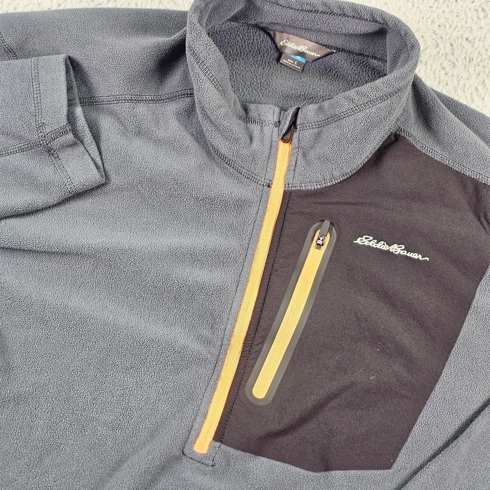 Eddie Bauer First Ascent Pullover Mens Large Gray Fleece 1/4 Zip Chest‎ Pocket